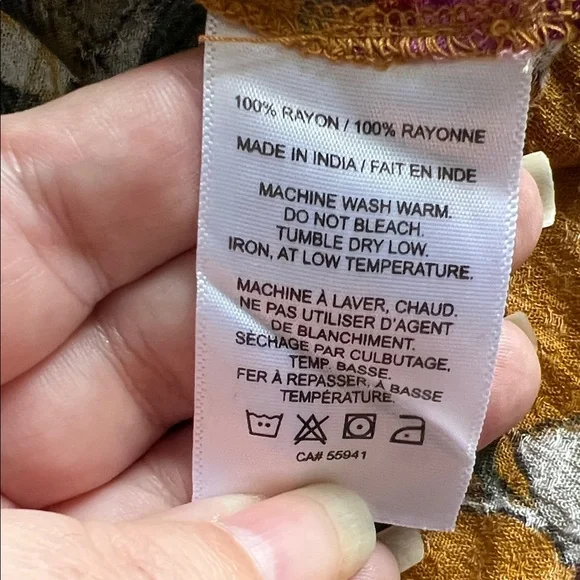 House of Harlow Floral Mustard Boho Peasant Blouse Grommet Tie Detail Size Small - Picture 8 of 8